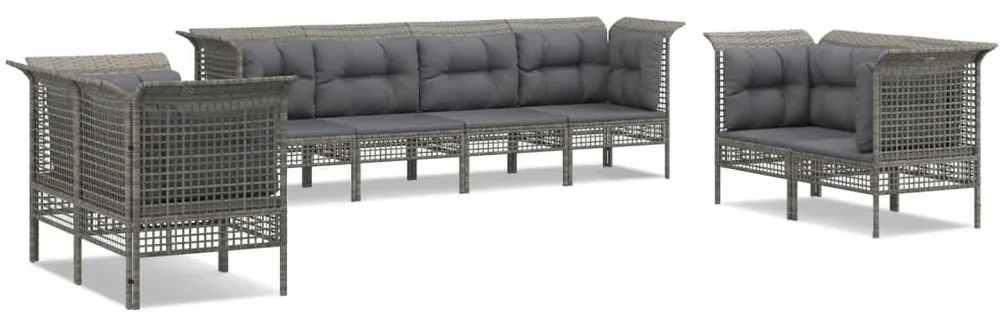 Set divani da giardino 8 pz con cuscini in polyrattan grigio