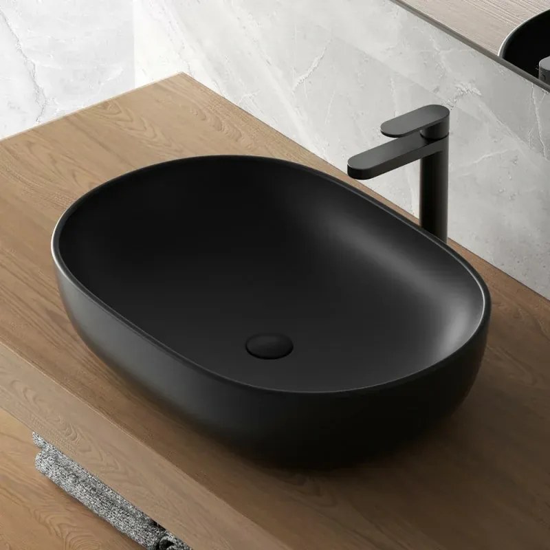 Lavabo da appoggio ovale 60x41 cm nero opaco Tokyo