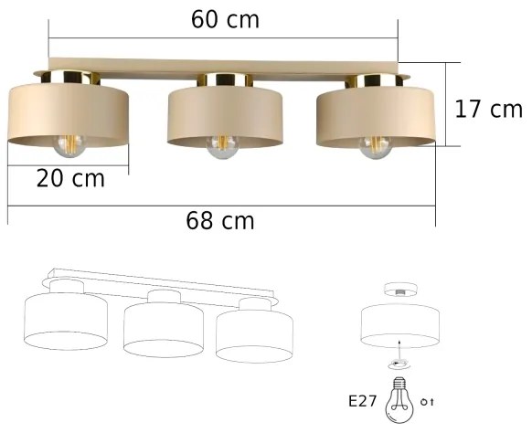 Plafoniera IGNIA 3xE27/60W/230V beige/dorato