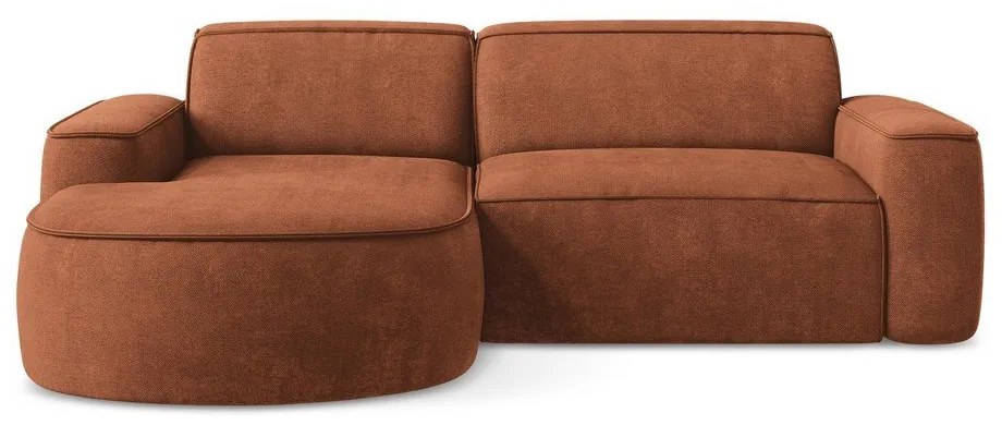 Divano angolare color terracotta (con penisola a sinistra/con chaise lounge) con rivestimento in ciniglia Omao – Makamii