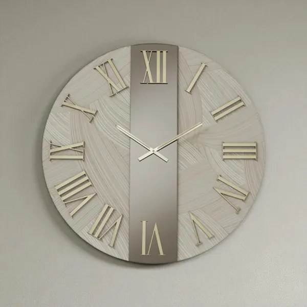 Orologio rotondo D80 cm BILLY in legno rivestito con parato e vetro Bronzo