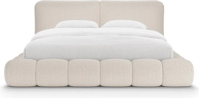 Letto matrimoniale imbottito beige con contenitore con rete inclusa 160x200 cm Solange – Micadoni