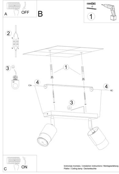 Sollux SL.1070 - Faretto NERO 2xGU10/40W/230V nero/oro