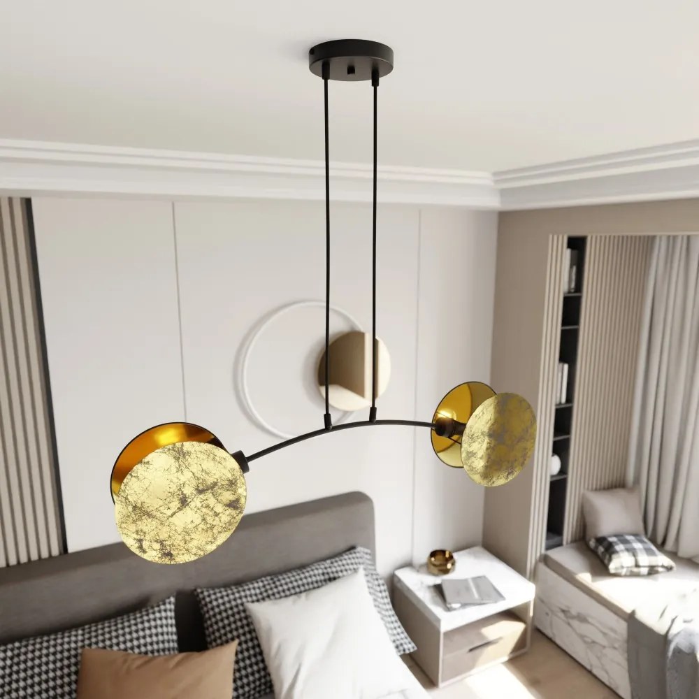 Lampadario a Sospensione MOTIF 2 In Acciaio e Tessuto 2xE27 Colore del corpo Rattan