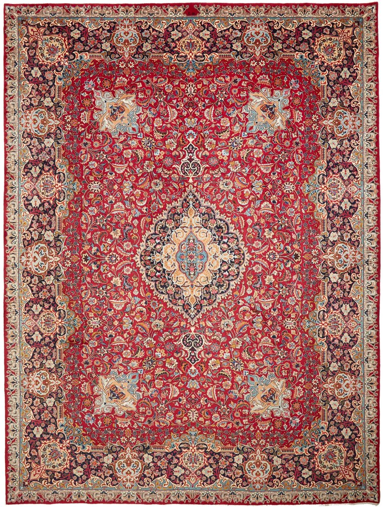 Kashan Tappeto 400x300 Rosso (Iran) Annodato A Mano