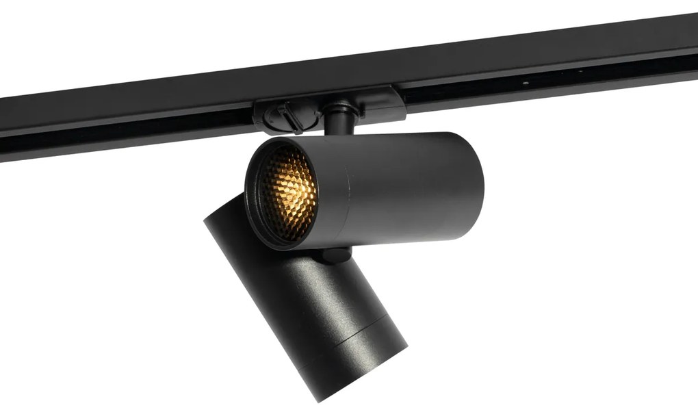 Sistema di illuminazione a binario moderno con 3 faretti neri monofase - Iconic Scopio