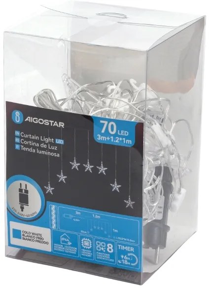 Aigostar - Catena luminosa LED da esterno 70xLED/230V 1,2x1m IP44 bianco freddo a forma di stella