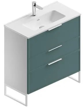 Mobile bagno con lavabo L 80 x H 93 x P 39 cm bianco/mirto in mdf 3 cassetti per vasca centrale Quadra