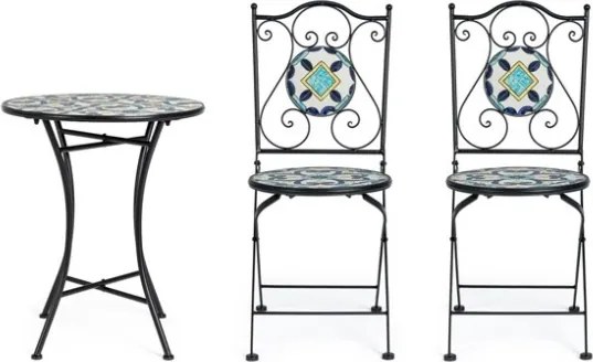 Set bistrot da giardino in mosaico con tavolino tondo e sedie pieghevoli Positano Bizzotto
