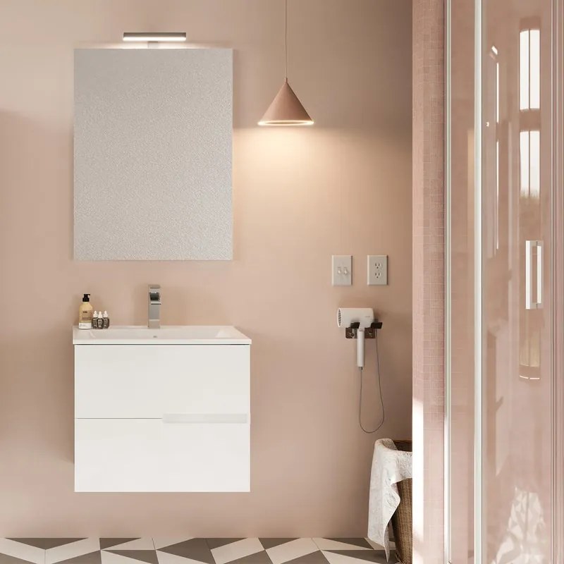 Mobile bagno con lavabo e illuminazione L 60 x H 51 x P 46 cm bianco in mdf 2 cassetti per vasca centrale Eva