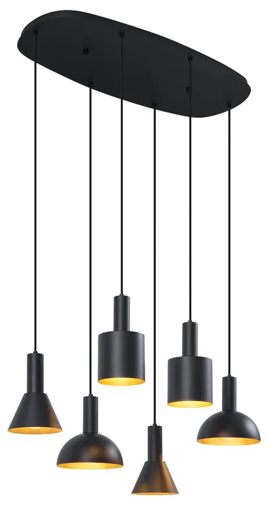 Lampada a sospensione moderna nera a 6 luci - Biles