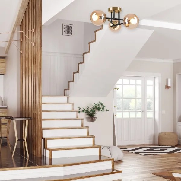 Lampadario a plafone MALENA 3xE14/5W/230V oro/nero/fumé beige