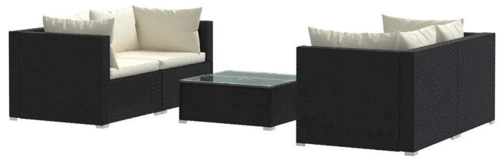 Set salotto da giardino 5 pz con cuscini in polyrattan nero