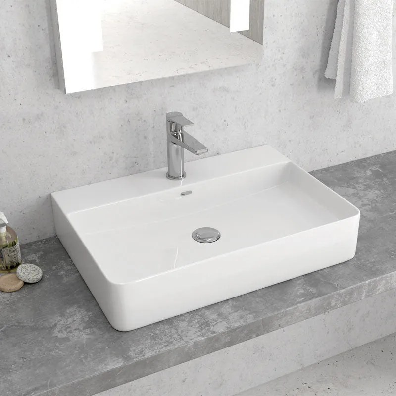 Lavabo D'Appoggio 60x42 Cm Karag Bianco Lucido