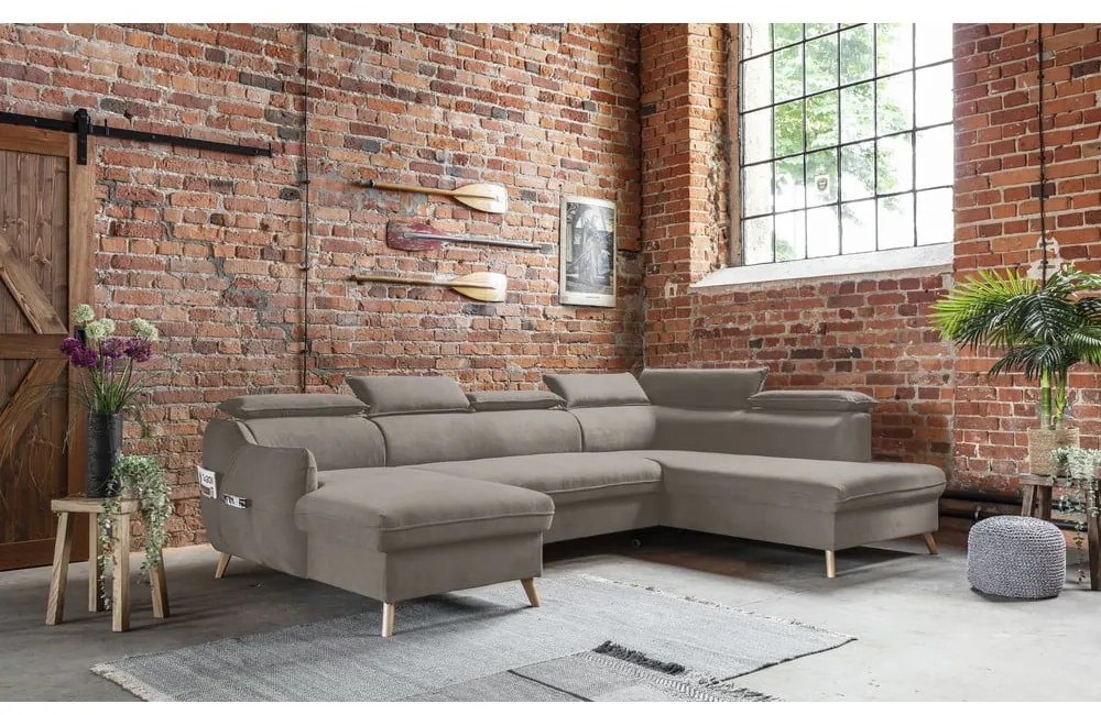 Divano letto angolare a U in velluto marrone chiaro (angolo destro) Sweet Harmony - Miuform