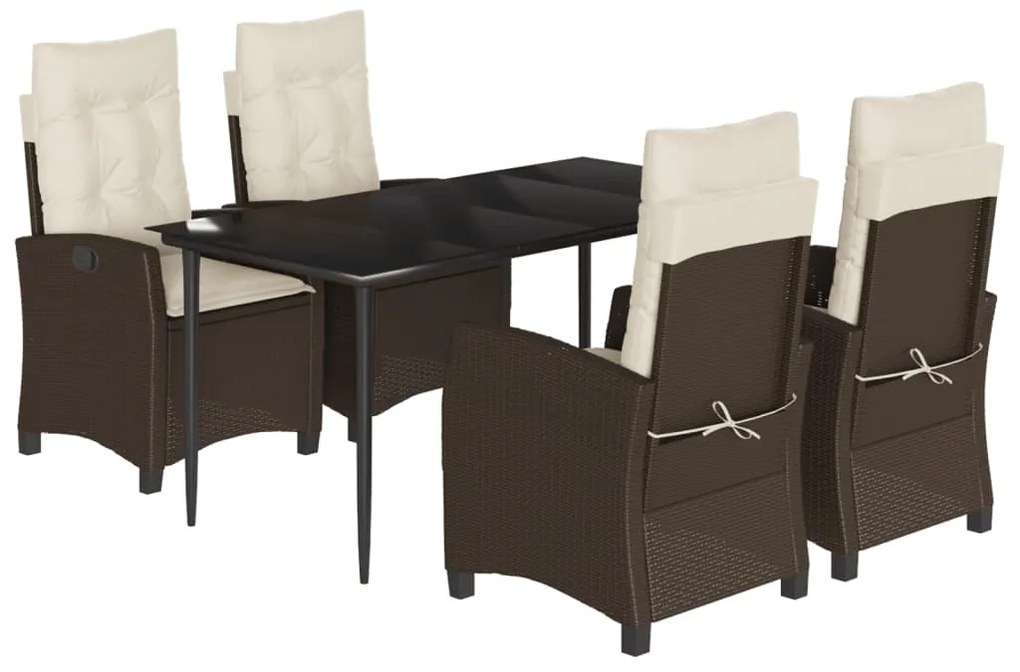 Set da pranzo da giardino 5pz con cuscini in polyrattan marrone