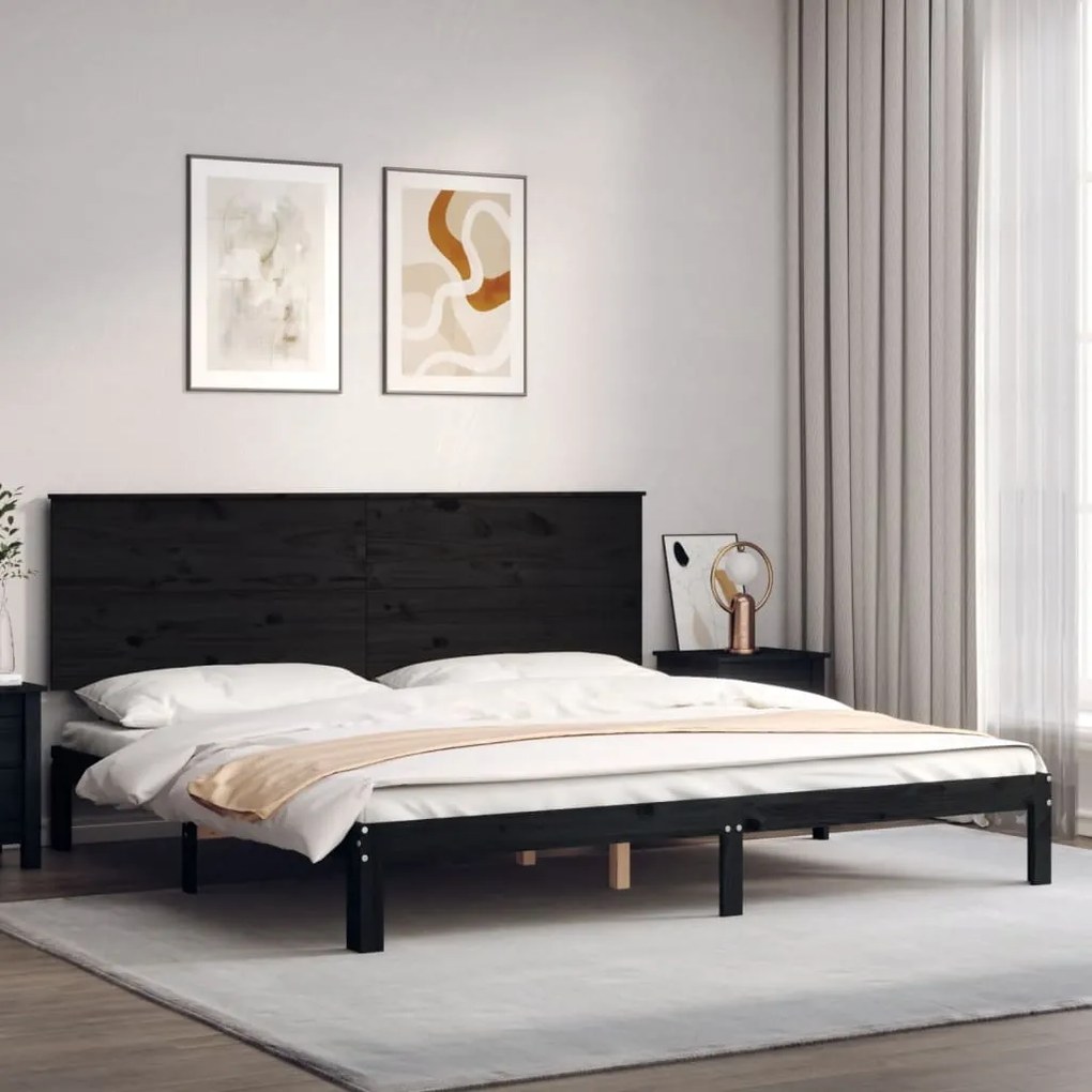 Giroletto Con Testiera Nero 200x200 Cm İn Legno Massello /