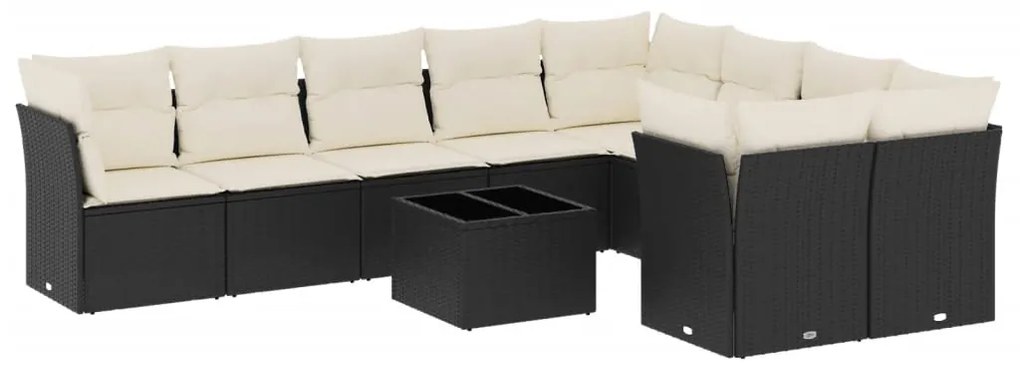 Set divani da giardino 10pz con cuscini in polyrattan nero