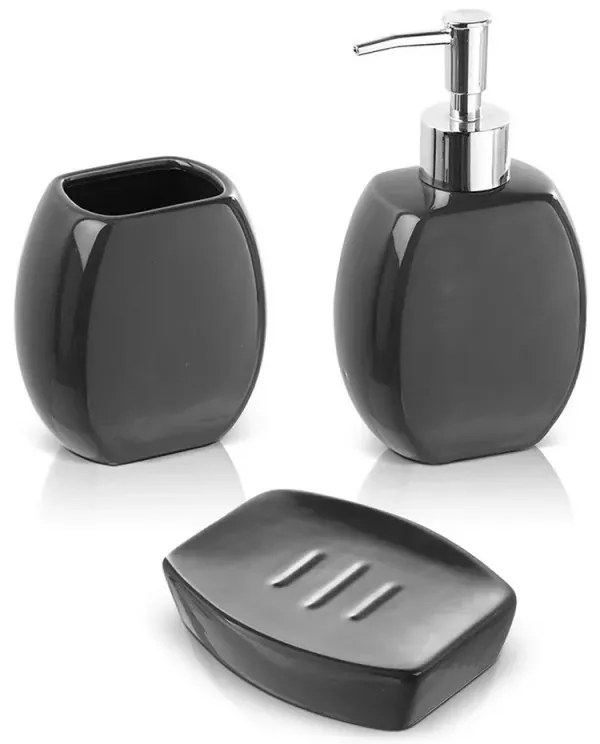 Set 3 accessori bagno da appoggio in ceramica grigio
