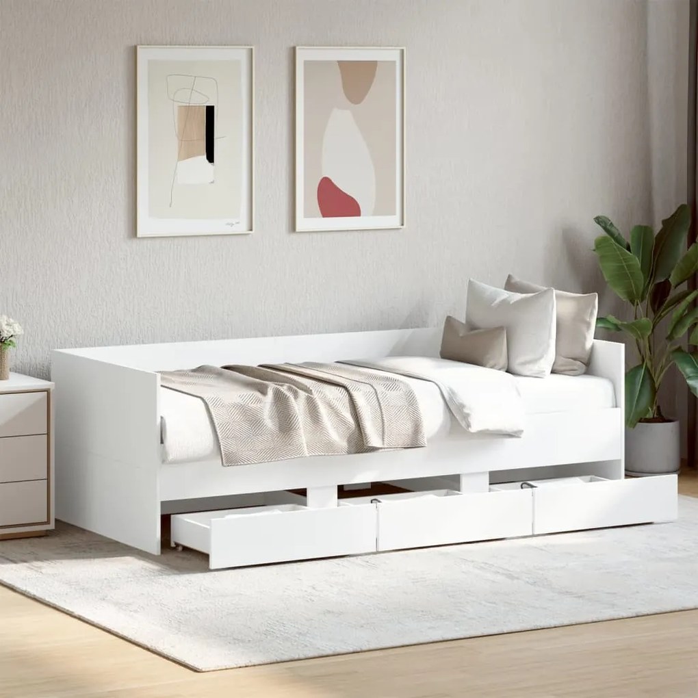 Divano Letto Con Cassetti Senza Materasso Bianco 90x200 Cm /