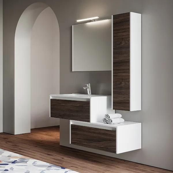 Mobile bagno sospeso 82 cm Bianco con lavabo integrato e specchio - LUNA2