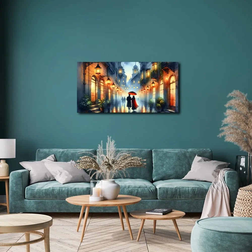 Quadro su tela – Vicolo illuminato dalla luce dei lampioni