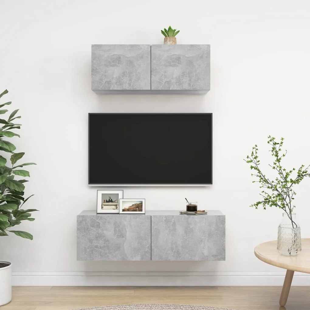 Set Di Mobili Porta Tv 2 Pz Grigio Cemento İn Legno Multistrato /