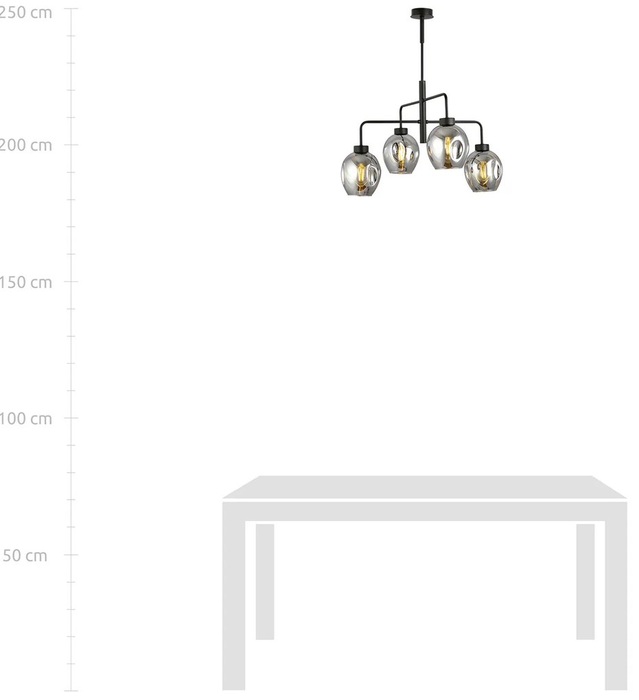 Lampadario Moderno 4 Luci Auriga In Accaio Nero E Vetro Fumè