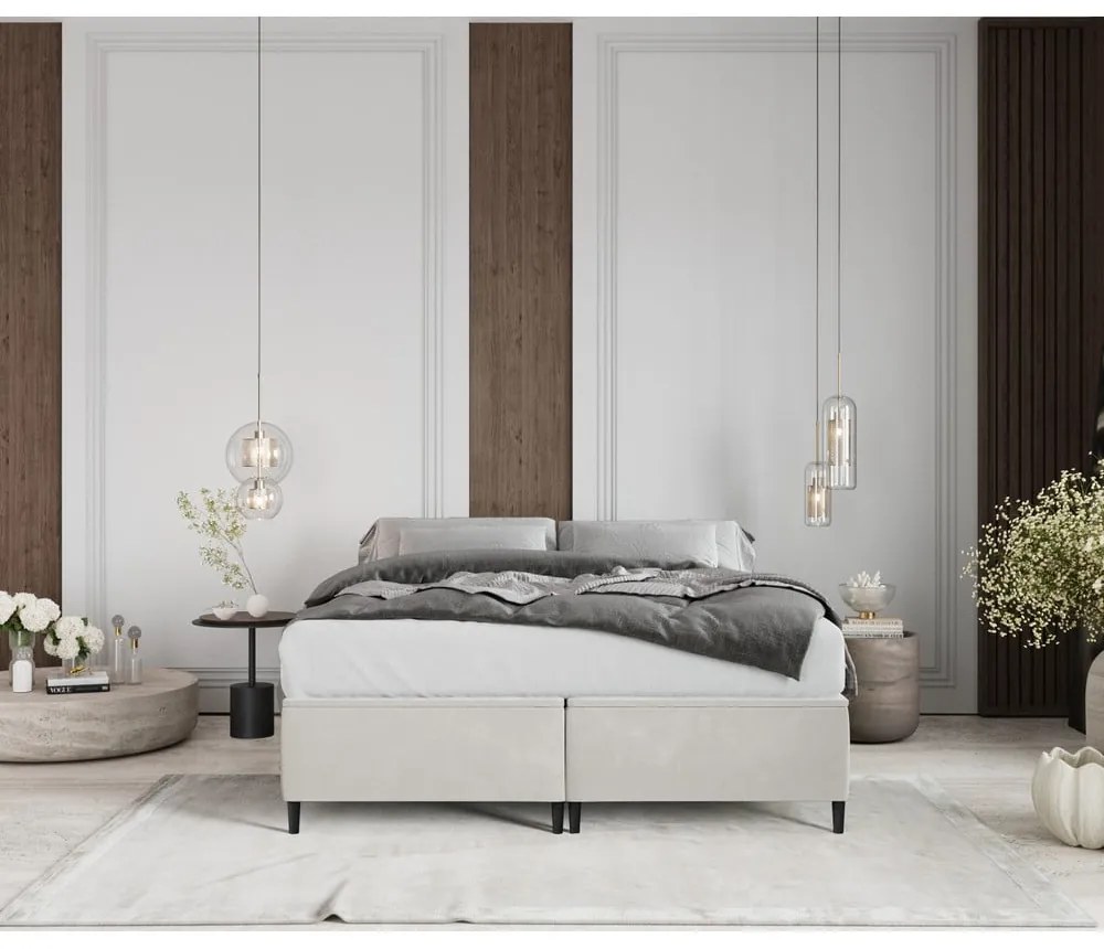 Letto matrimoniale imbottito crema con contenitore 160x200 cm Tate - Maison de Rêve