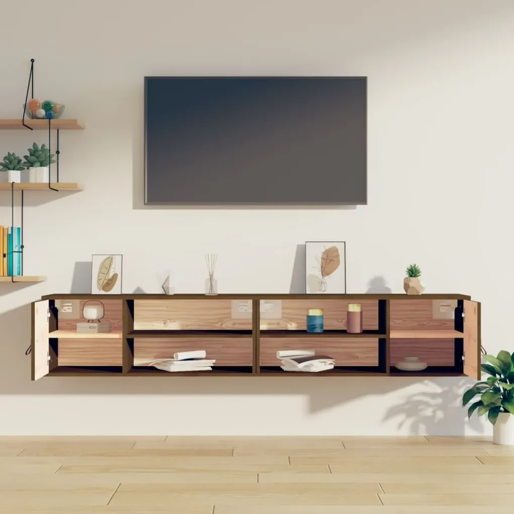 Pensili 2 pz marrone miele 80x30x30cm in legno massello di pino