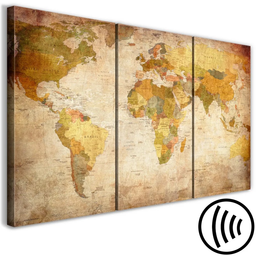 Quadro contemporaneo Retro World Map (3 Parts)