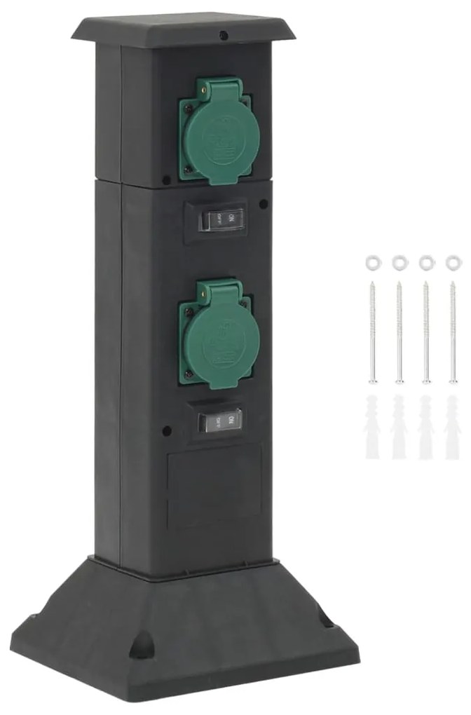 Colonna Con Presa Da Esterno A 4 Vie Nera E Verde 16x16x39,5cm /