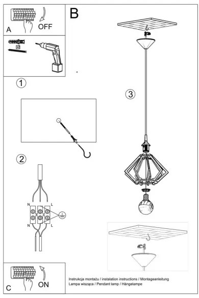 Lampadario a sospensione con filo POMPELMO 1xE27/60W/230V