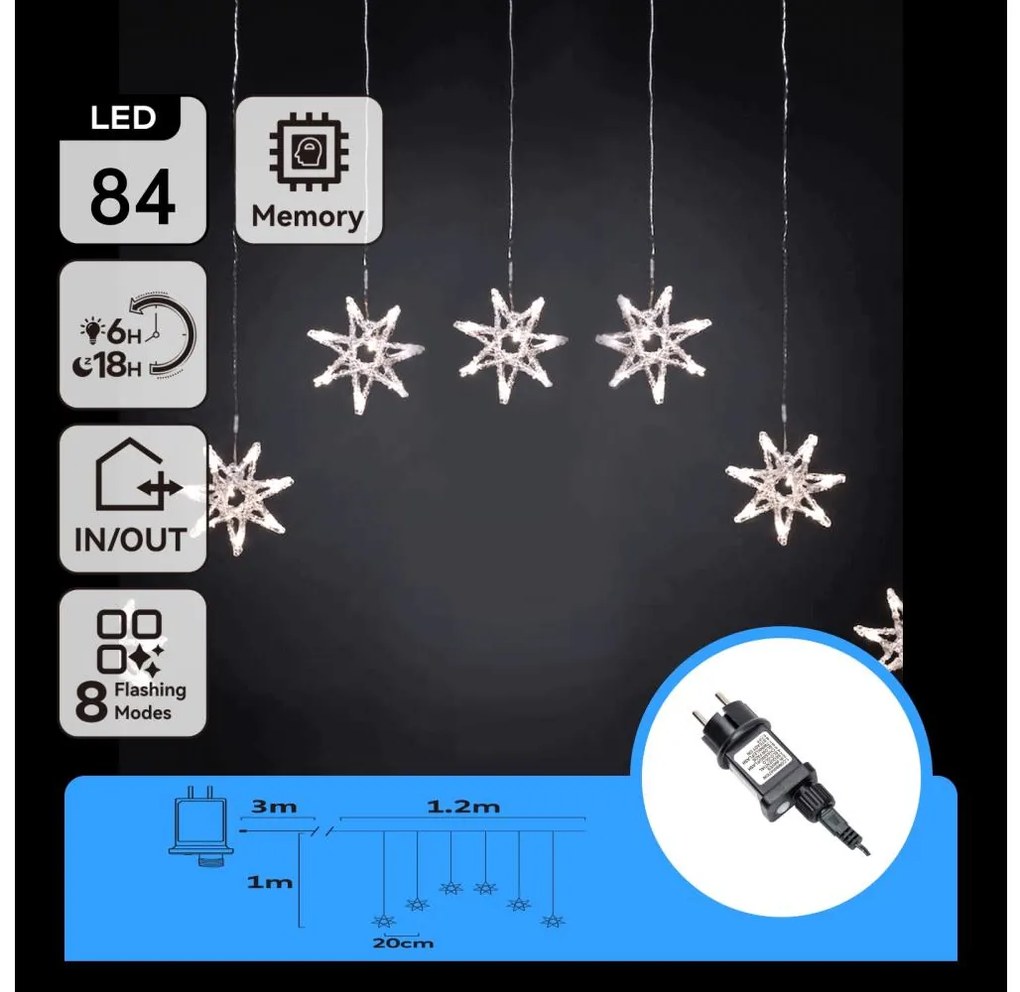 Aigostar - Catena luminosa natalizia LED per esterni 84xLED/230V 1,2x1m IP44 bianco freddo con fiocchi di neve