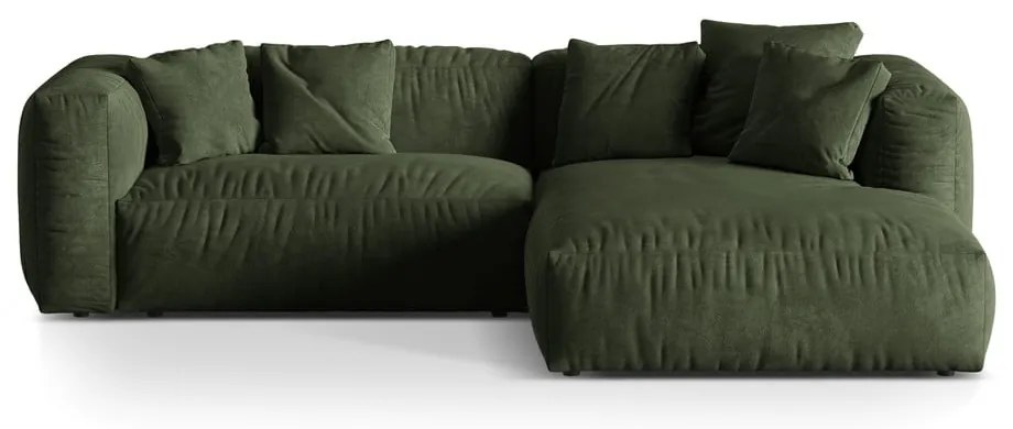 Divano angolare componibile verde (con penisola a destra/con chaise lounge) con rivestimento in velluto Martina – Micadoni