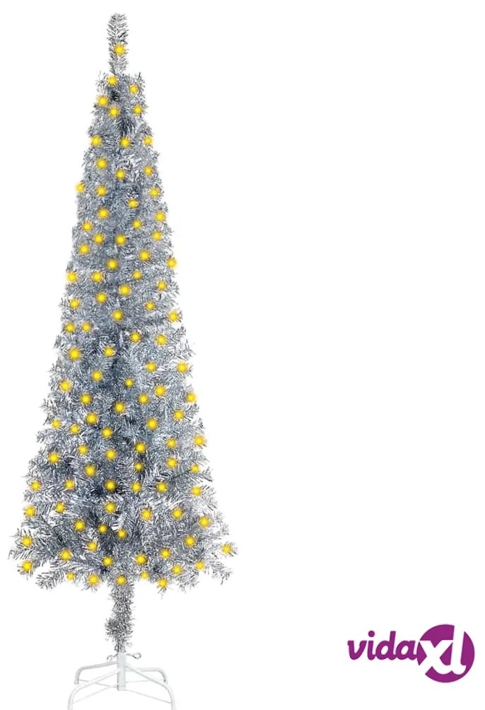 vidaXL Albero di Natale Sottile Preilluminato Argento 120 cm