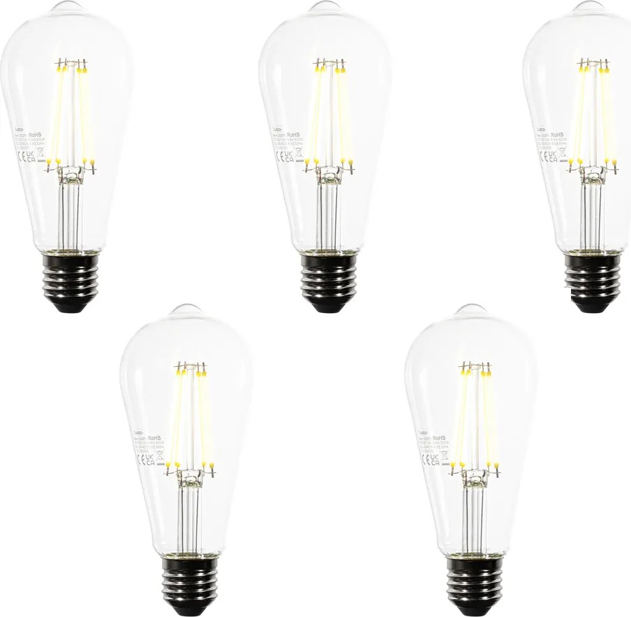 Set di 5 lampadine LED E27 ST64 trasparenti 3,8W 806 lm 3000K