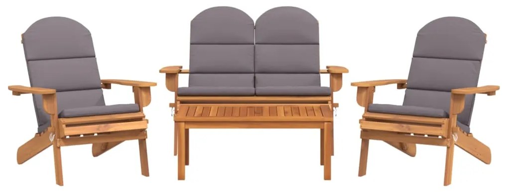 Set salotto da giardino adirondack 4pz legno massello di acacia