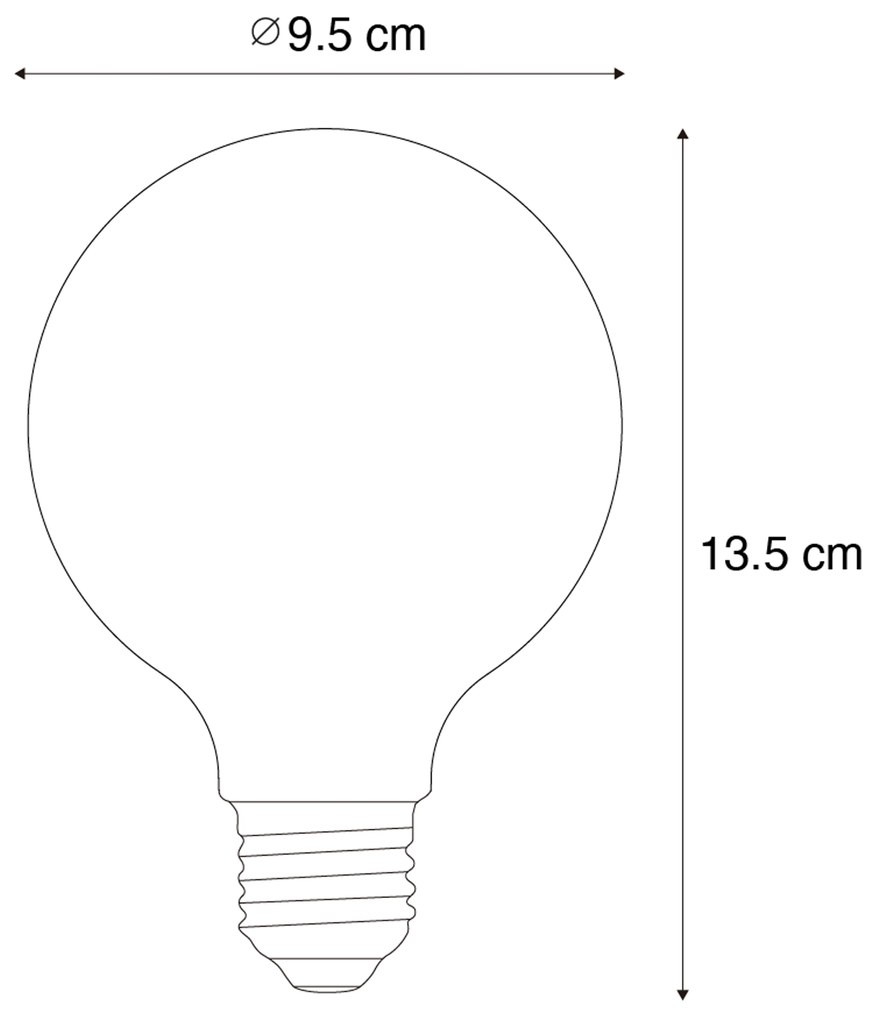 Set di 5 Lampadina LED E27 dimmerabile a filamento spirale G95 4W 270lm 2200K