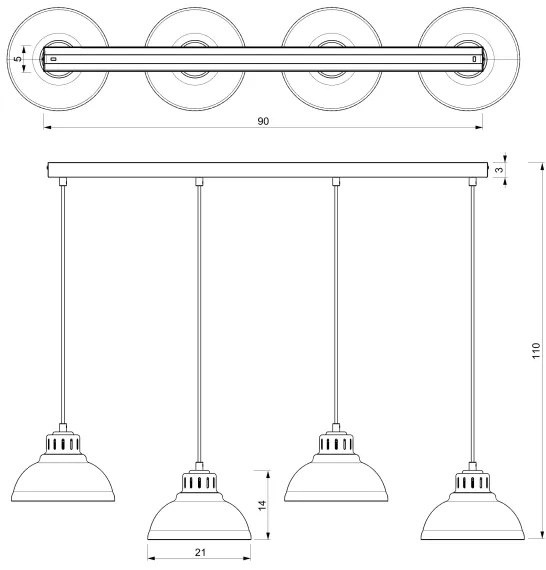 Lampadario a sospensione con filo SVEN 4xE27/15W/230V nero/oro