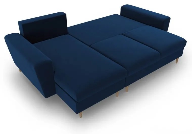 Divano angolare blu allungabile e con contenitore con rivestimento in velluto Kyoto – Cosmopolitan Design