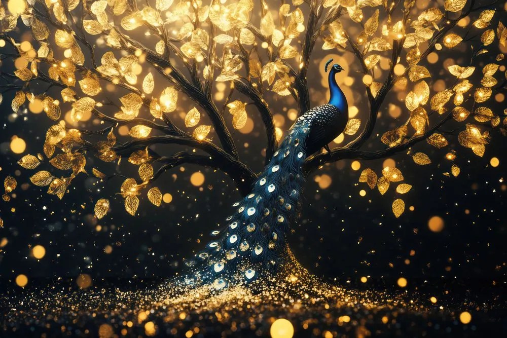 Stampa su tela – Pavone su albero dorato