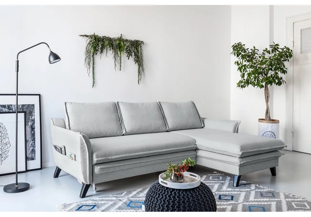 Divano letto angolare grigio chiaro, angolo destro Charming Charlie - Miuform