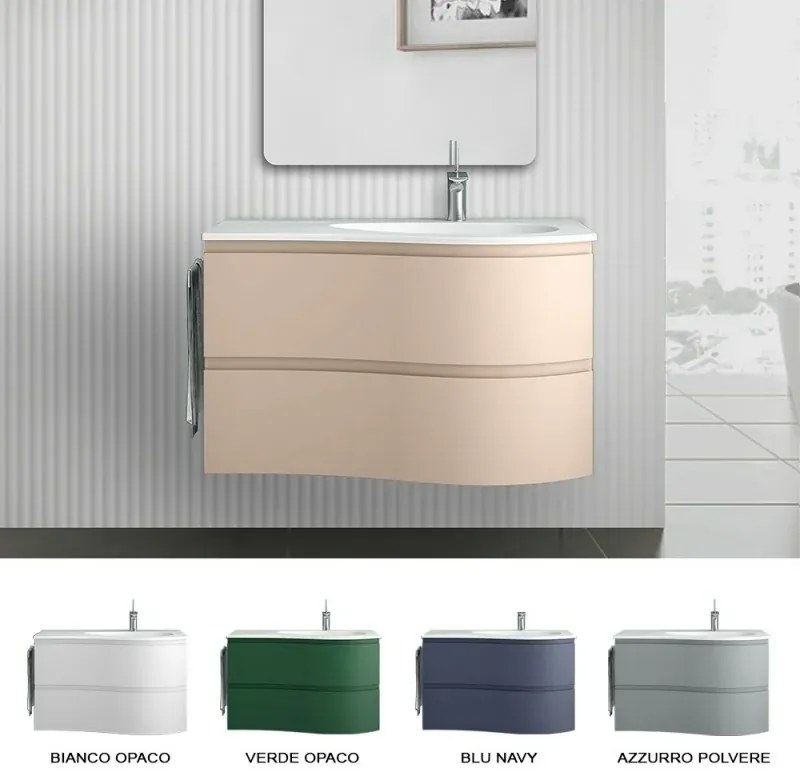 Mobile bagno sospeso 90 cm Melody cappuccino con vasca a destra