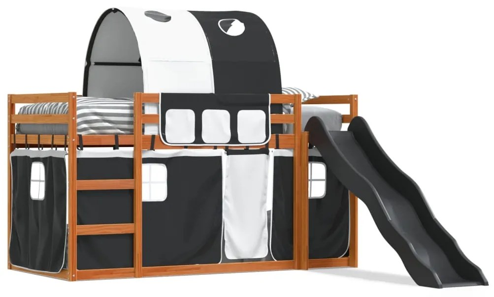 Letto A Castello Con Scivolo E Tende Bianco E Nero 80x200 Cm /