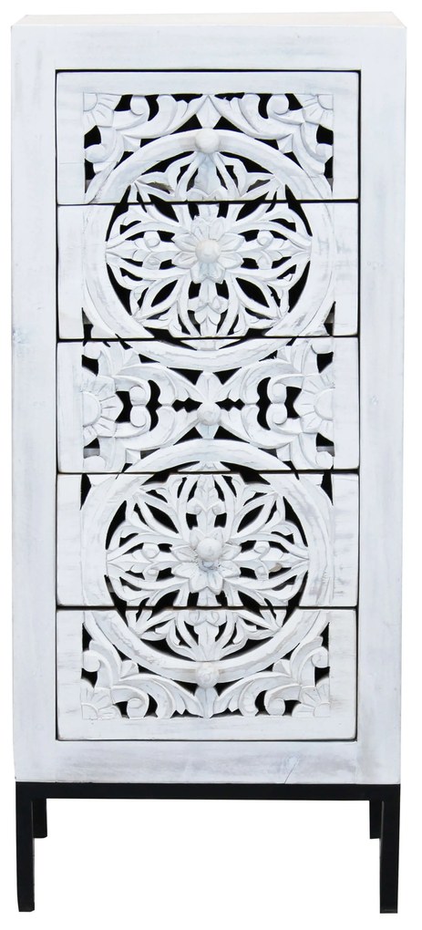 OHM - cassettiera con decoro 5 cassetti legno e ferro