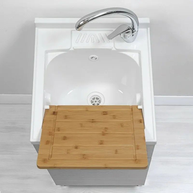 Mobile lavatoio grigio 45x50 cm vasca in resina e asse lavapanni Desya