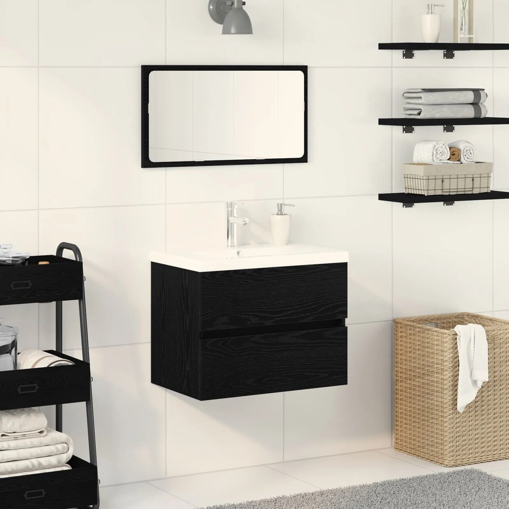 Mobile lavabo con lavabo integrato rovere nero legno ingegnerizzato, mobile lavabo rovere nero 60x38,5x45 cm legno ingegnerizzato