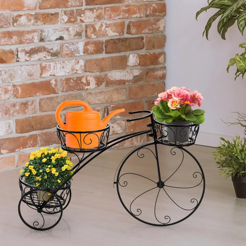 Costway Triciclo porta piante a 3 livelli con ruote decorative per interno ed esterno, Porta piante con 3 cesti cavi
