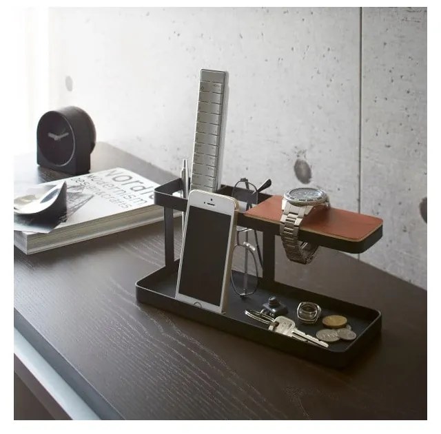 Supporto multifunzionale nero con dettaglio in legno di faggio Desk Bar Tower - YAMAZAKI